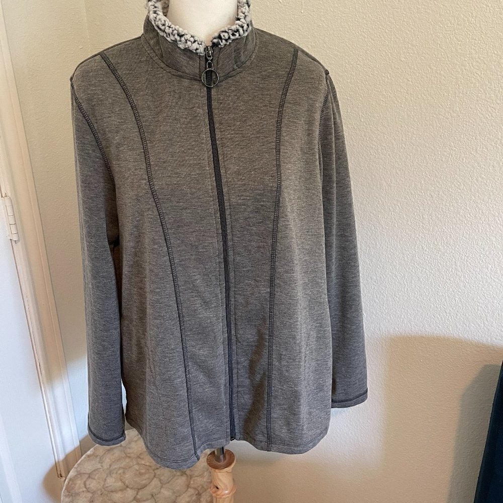 CUDDL duds womens zip up sweat jacket sherpa collar heather gray size M (8/10)